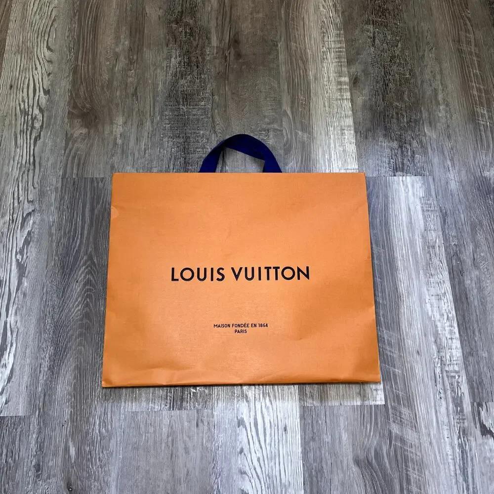 LOUIS VUITTON Large Orange Shopping Gift Bag Blue Handles Authentic
